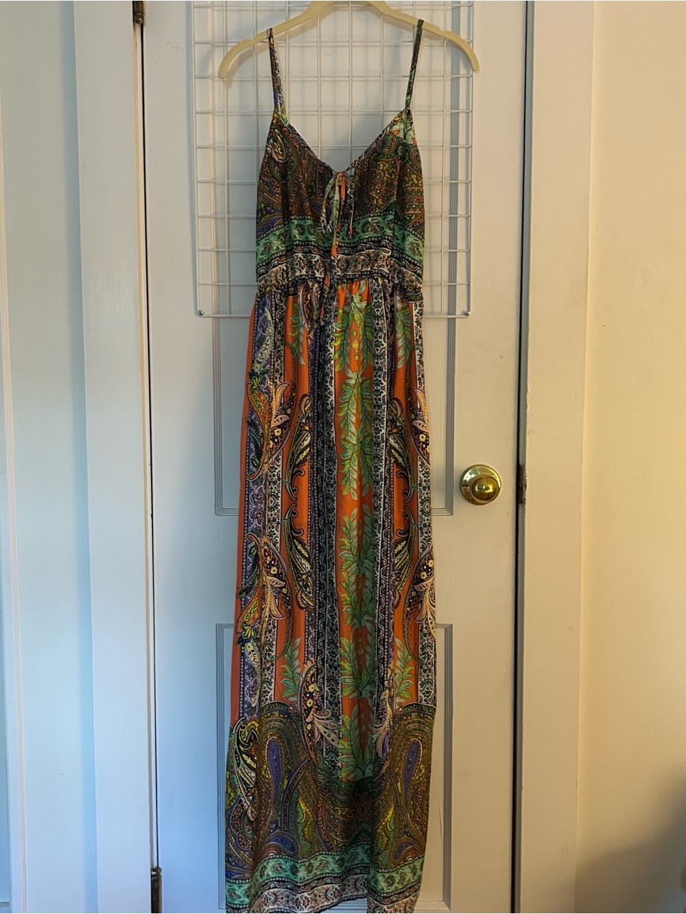 Paisley Print Maxi Dress in Orange & Green